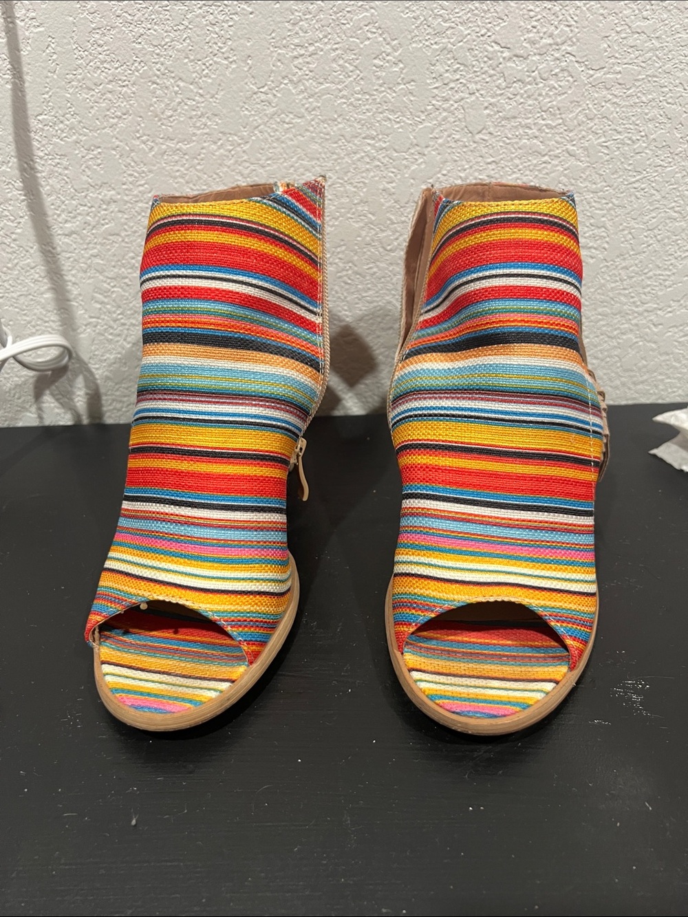 Very Volatile Multicolor Striped Peep-Toe Mules